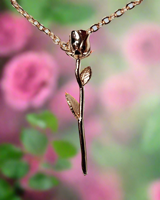 Long Stemmed Rose Pendant - 9ct Rose Gold