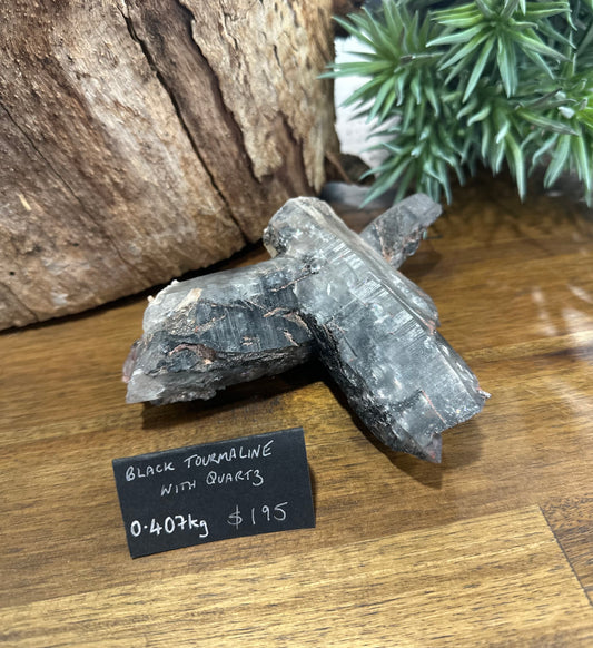 Black Tourmaline with Quartz