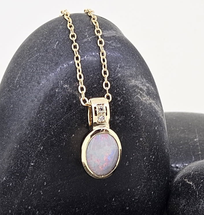 Small Oval Pendant • White Opal