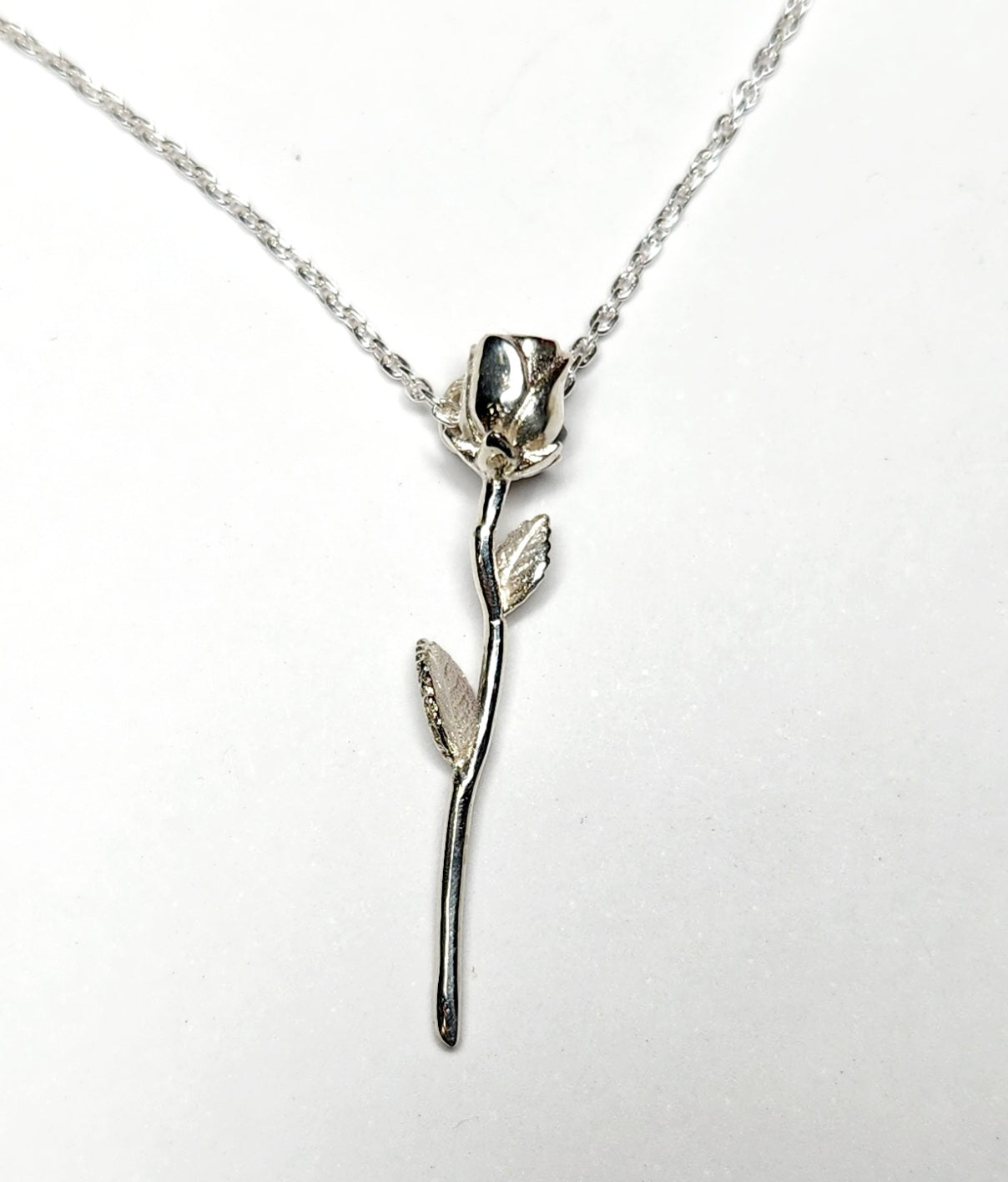 Long Stemmed Rose Pendant - Sterling Silver