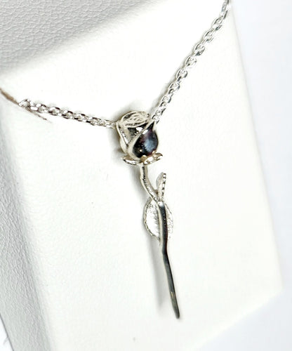 Long Stemmed Rose Pendant - Sterling Silver