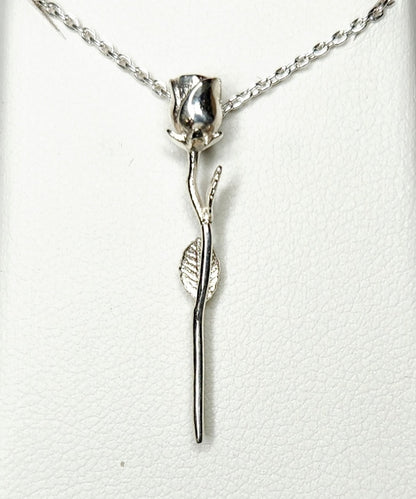 Long Stemmed Rose Pendant - Sterling Silver