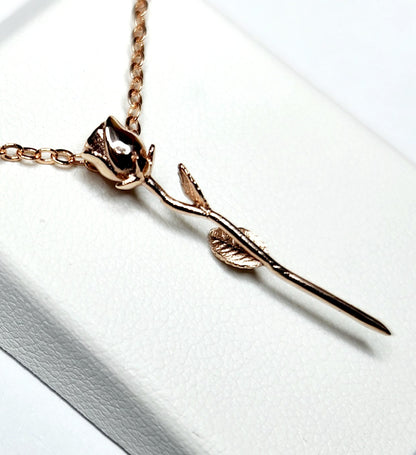 Long Stemmed Rose Pendant - 9ct Rose Gold