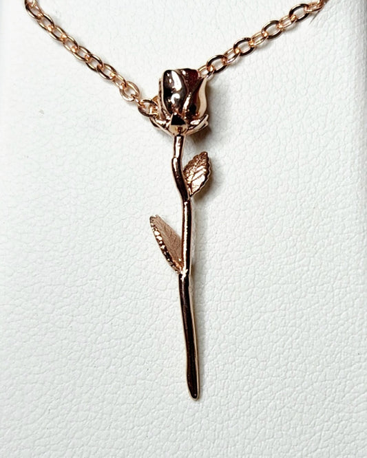 Long Stemmed Rose Pendant - 9ct Rose Gold