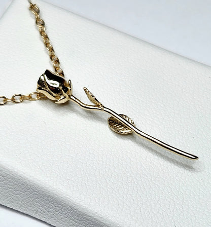 Long Stemmed Rose Pendant - 9ct Yellow Gold