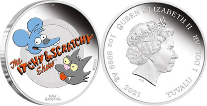 The Itchy and Scratchy 1oz Silver Proof Coin The Simpsons • 2021
