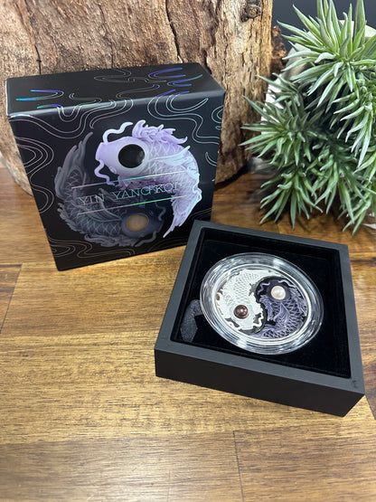 Yin Yang Koi 5oz Silver Proof Coloured Coin with Pearls • 2024