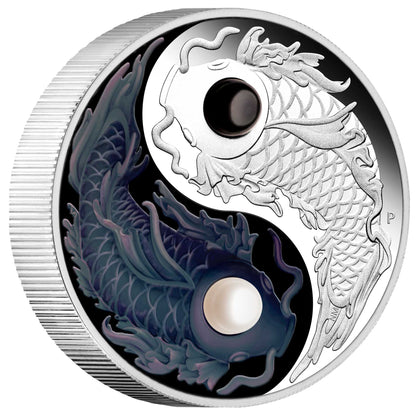 Yin Yang Koi 5oz Silver Proof Coloured Coin with Pearls • 2024
