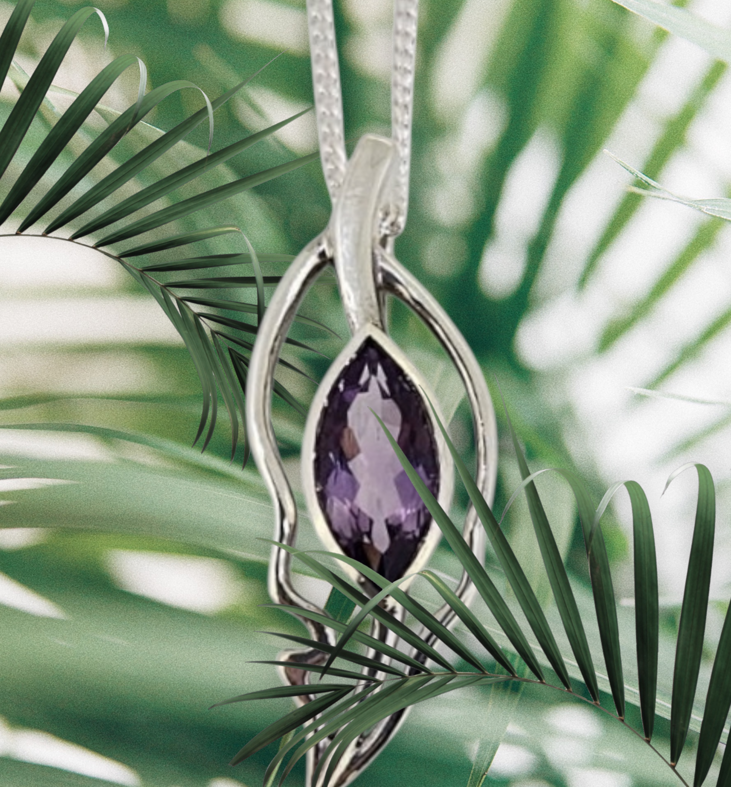 Open Leaf Pendant - Amethyst