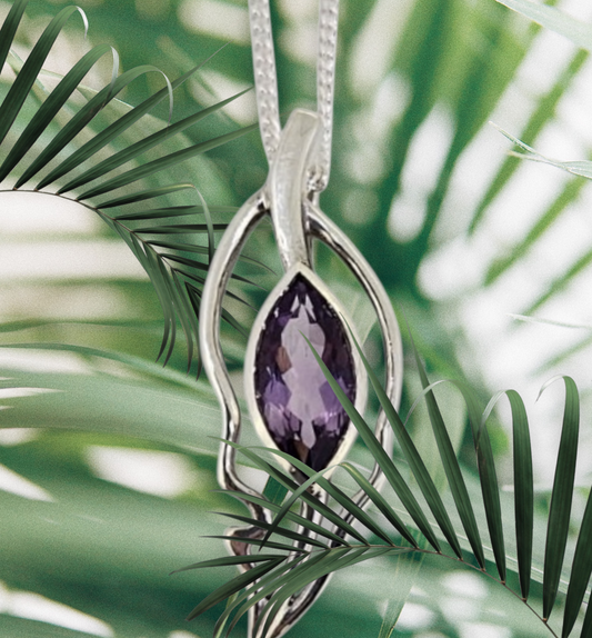 Open Leaf Pendant - Amethyst