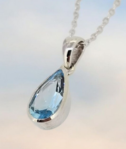Long Teardrop Pendant - Sky Topaz