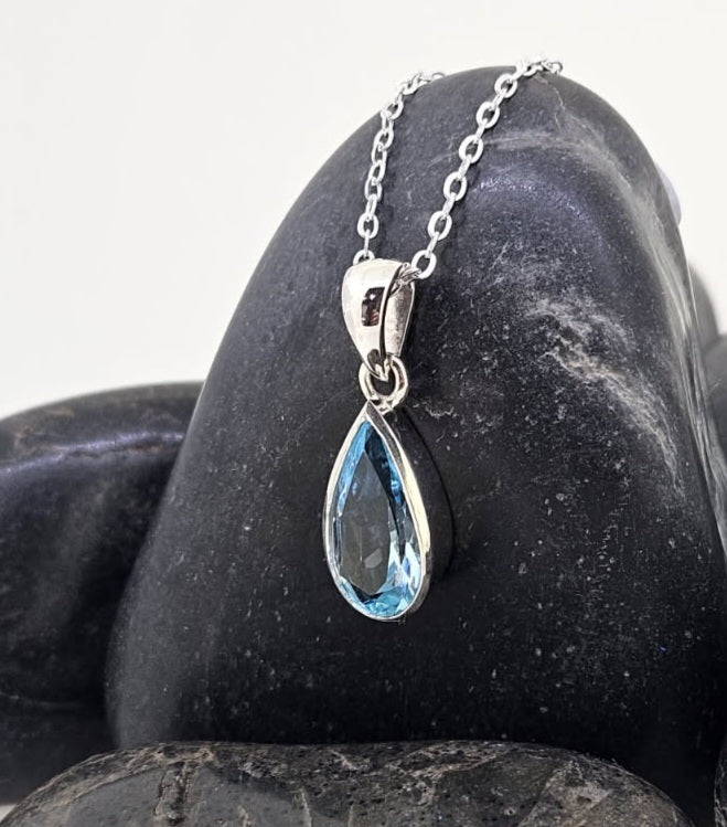 Long Teardrop Pendant - Sky Topaz