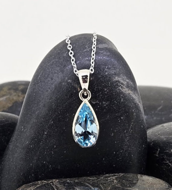 Long Teardrop Pendant - Sky Topaz
