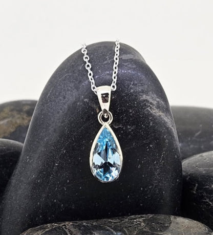 Long Teardrop Pendant - Sky Topaz