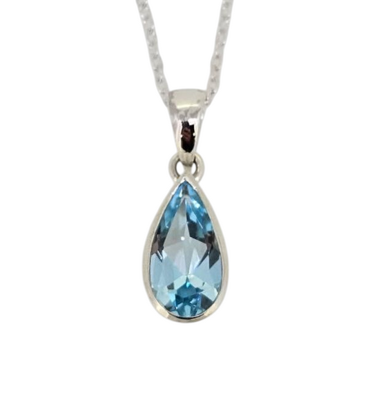Long Teardrop Pendant - Sky Topaz