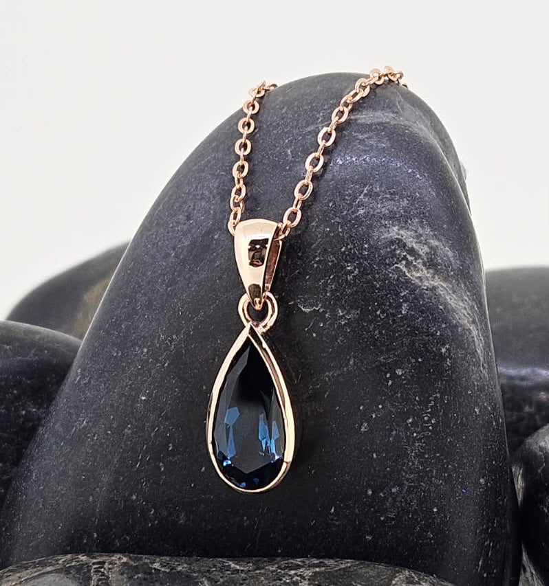 Long Teardrop Pendant - London Blue Topaz